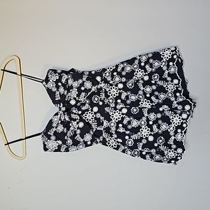 MAIN STRIP navy blue eyelet lace bow romper